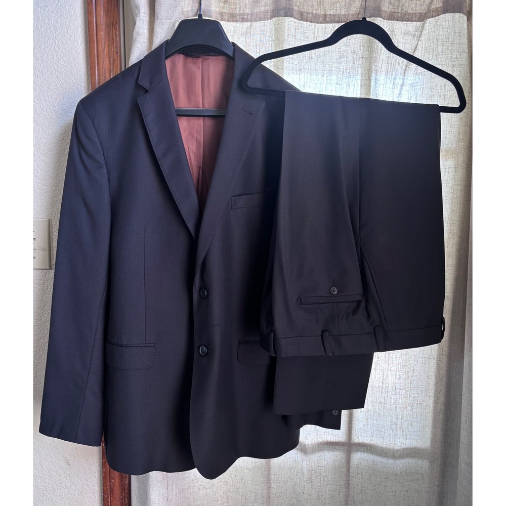 Jos A Bank Mens 44L Slim Fit Black 100% Wool 2 Button‎ Suit 39L Pants